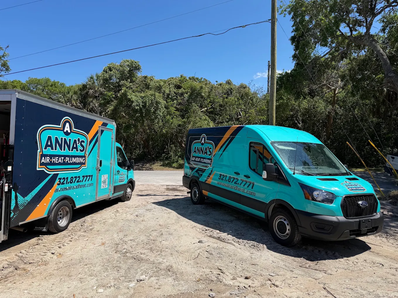 Anna's Air, Heat and Plumbing workers with truck and van